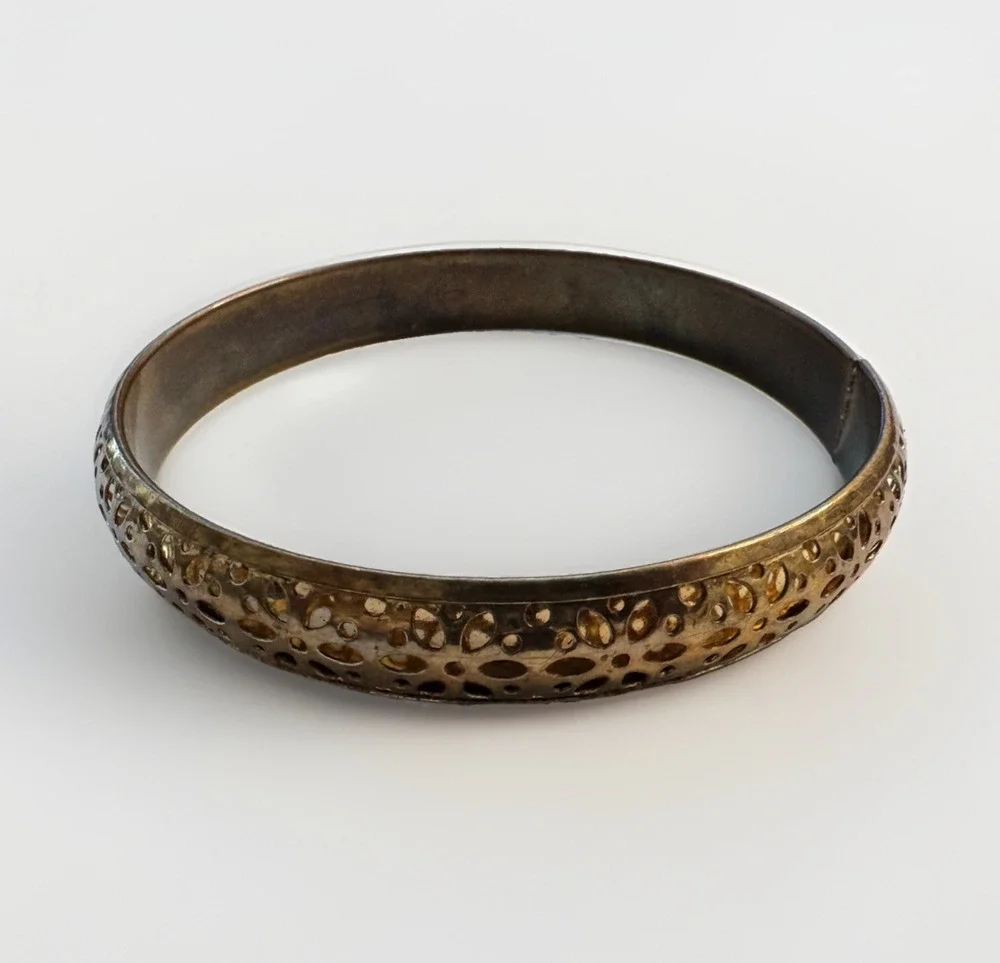 Hammered Brass Tone Bangle Bracelet Textured Boho Artisan Slip On Bracelet